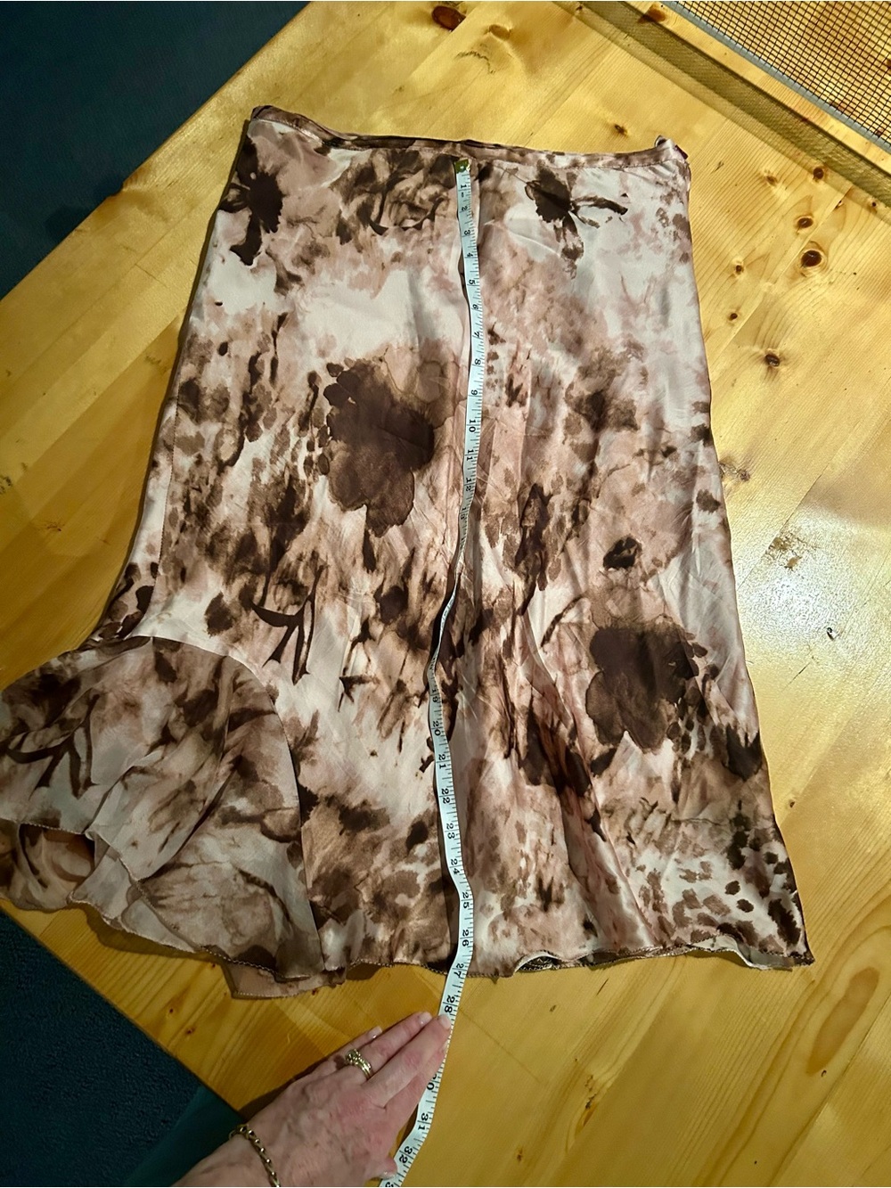Silky Brown Floral Print A-Line Skirt